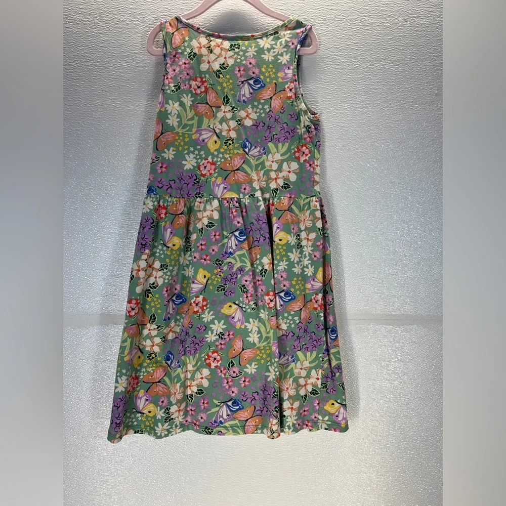 H&M Girls Floral Butterfly Print Dress Size 8-10Y Green‎ Spring Summer Cotton